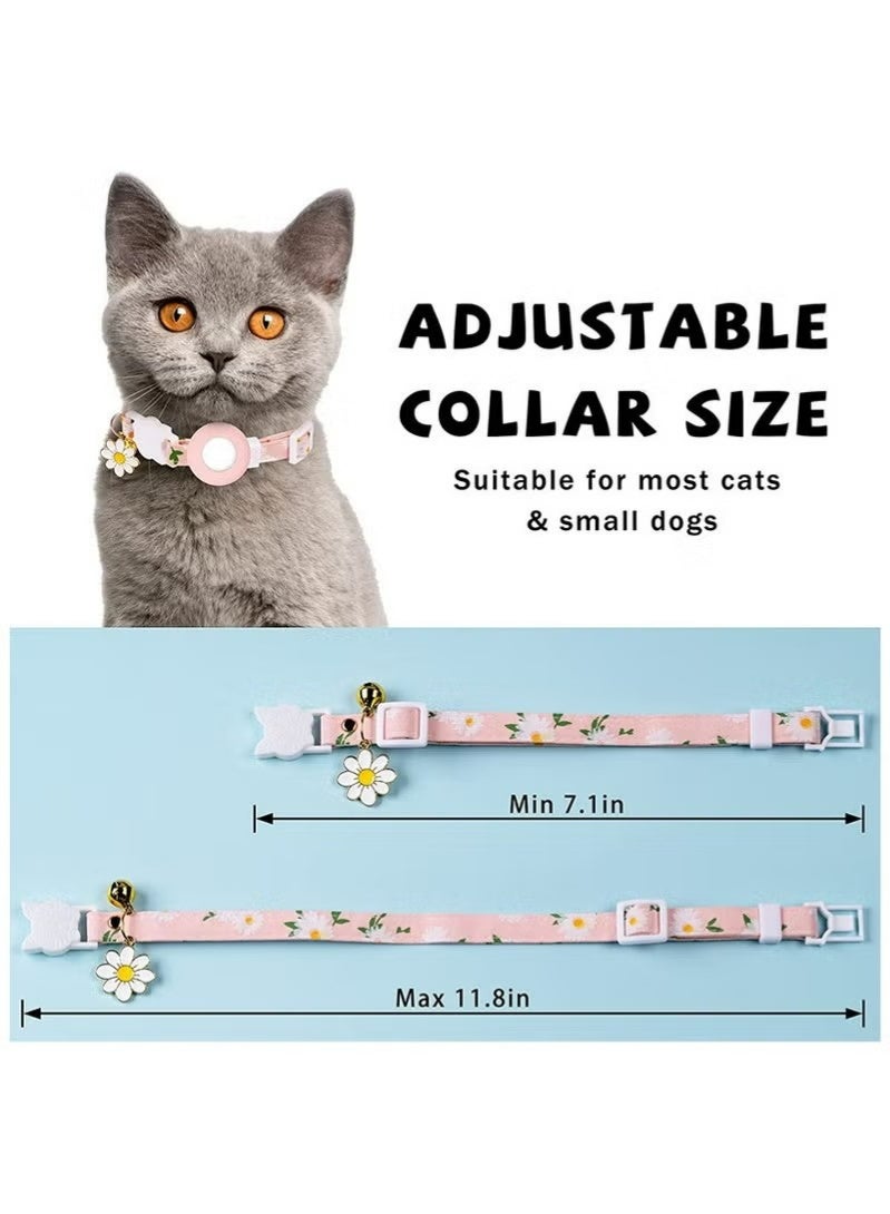 Airtag Cat Collar Adjustable Breakaway Kitten Collars with Silicone Airtag Holder Bells and Flower Charm Puppy Small Pet Collar - Image 3