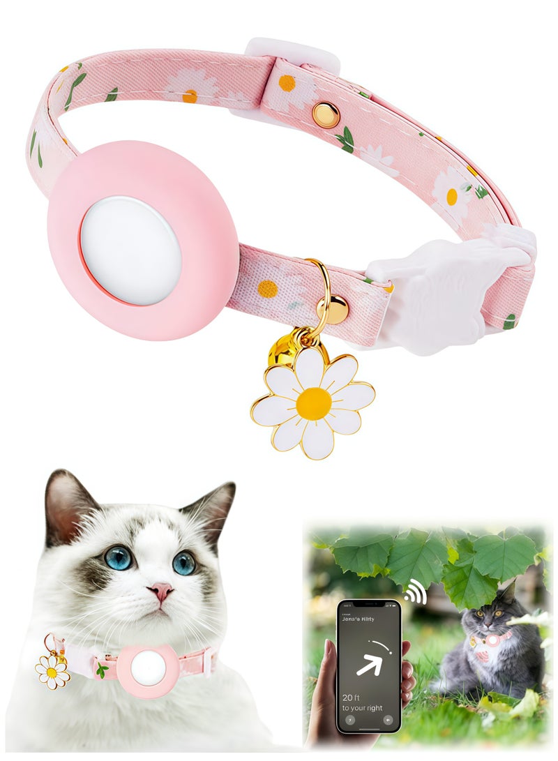Airtag Cat Collar Adjustable Breakaway Kitten Collars with Silicone Airtag Holder Bells and Flower Charm Puppy Small Pet Collar - Image 1