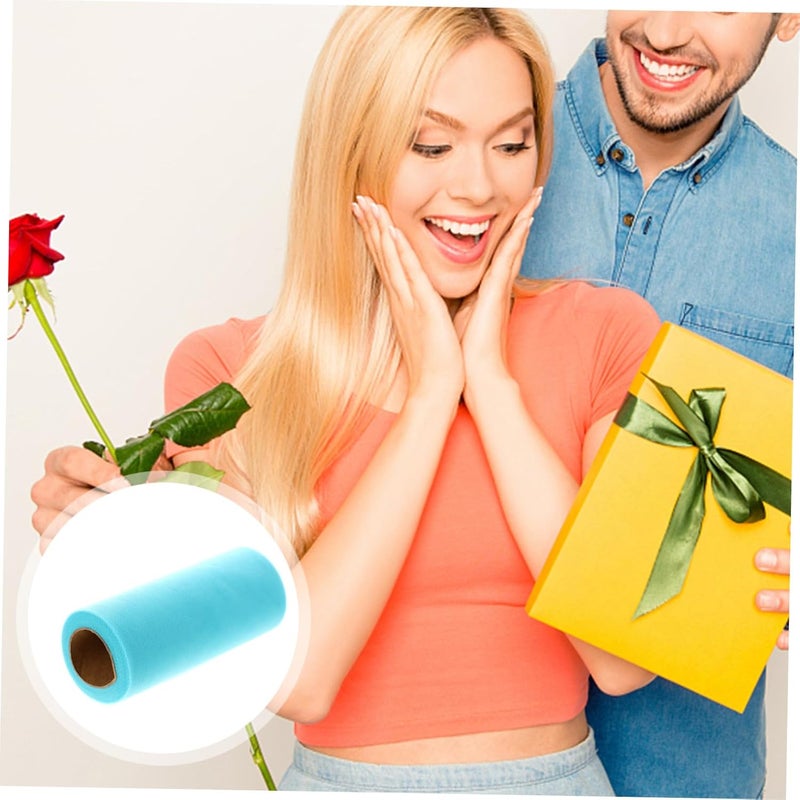 قابل للتكديس لتوفير مساحة التخزين شريط قماش التول الشبكي الأزرق السماوي لتزيين الزفاف، DIY تنورات الباليه، تنانير الطاولات للحفلات، التغليف والحرف اليدوية باستخدام مادة شفافة مرنة - Image 2