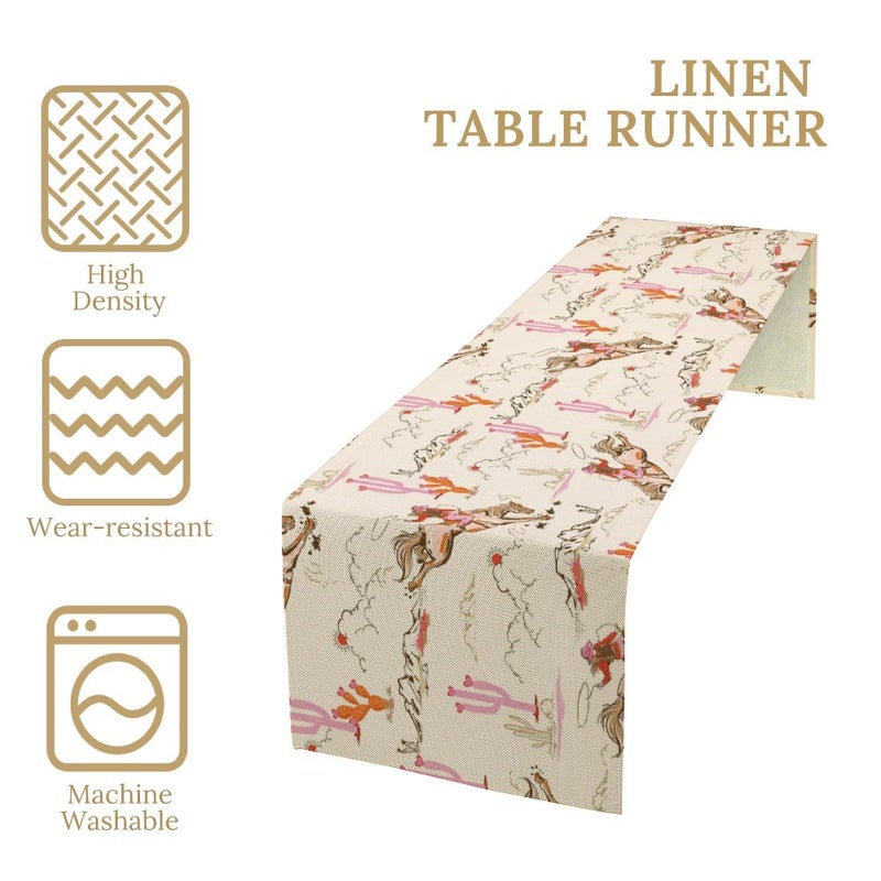 JanJCurt Western Cowgirl Table Runner, Wild West Cowboy Boots Pink Desert Cactus Landscape Print Table Runner for Indoor Outdoor Dinner Party Decor, 13x36inch - Image 4