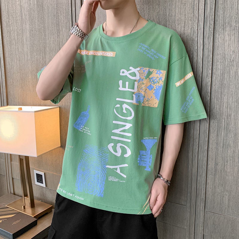 Short-Sleeved T-Shirt Men'S Summer Loose Trbottomy Brand Ins Trbottomy Casual Boys' Large Size Bottoming Half-Sleeved Tops T-Shirts For Men - Image 1