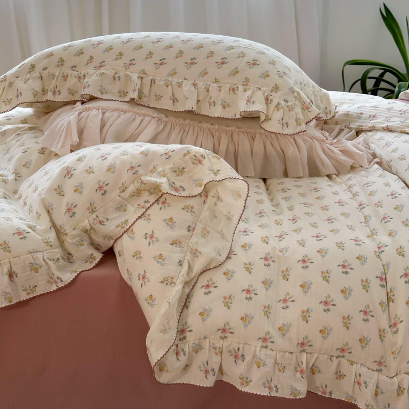 BuLuTu Cotton Muslin Kids Duvet Cover Set Twin Size, Shabby Chic Azalea Floral Comforter Cover with Ruffles, Kids Teens Girls Boys Bedding Set, Soft Lightweight Quilt Cover with 2 Pillowcases - Image 3