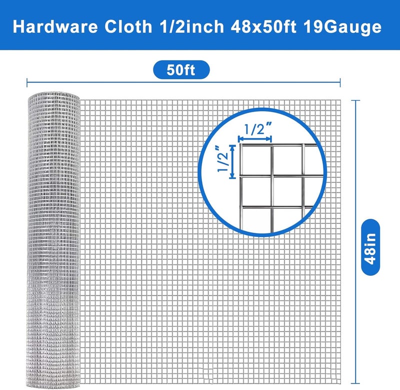 Metamesh 19 Ga Hardware Cloth 1/2 inch 48" x 50' - Premium Chicken Wire Mesh Roll for Effective Garden Fencing, Chicken Runs, and Robust Gopher Mesh Protection - Image 2