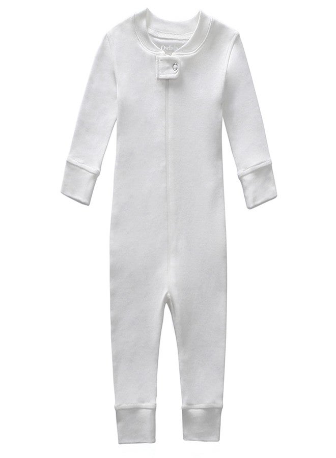 Owlivia Organic Cotton Baby Boy Girl Zip up Sleep N Play, Footless, Long Sleeve(12-18 Months, Ivory White) - Image 1