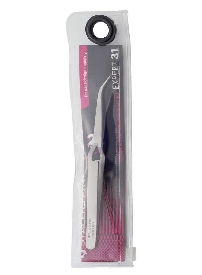 STALEKS PRO Expert 31 Type 2 Reverse Action Nail Art Tweezers (Curved) - Stainless Steel for C-Curve Clamping & Extension Modeling - Image 5