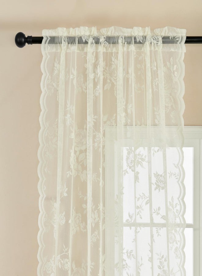 SEEKRIGHT Ivory Lace Curtains 63 Inch Length 2 Panels Victorian Floral Sheer Curtains for Living Room Bedroom Rod Pocket Light Filtering Cream French Window Curtains, 52x63 - Image 4