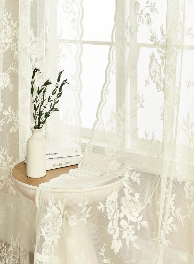 SEEKRIGHT Ivory Lace Curtains 63 Inch Length 2 Panels Victorian Floral Sheer Curtains for Living Room Bedroom Rod Pocket Light Filtering Cream French Window Curtains, 52x63 - Image 3