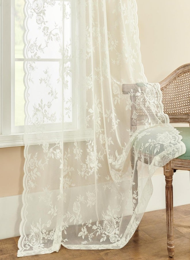 SEEKRIGHT Ivory Lace Curtains 63 Inch Length 2 Panels Victorian Floral Sheer Curtains for Living Room Bedroom Rod Pocket Light Filtering Cream French Window Curtains, 52x63 - Image 5