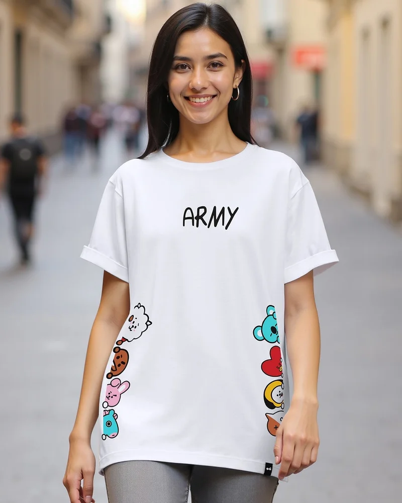 بيواكوف Women's White Peeking Graphic Printed Boyfriend T-shirt