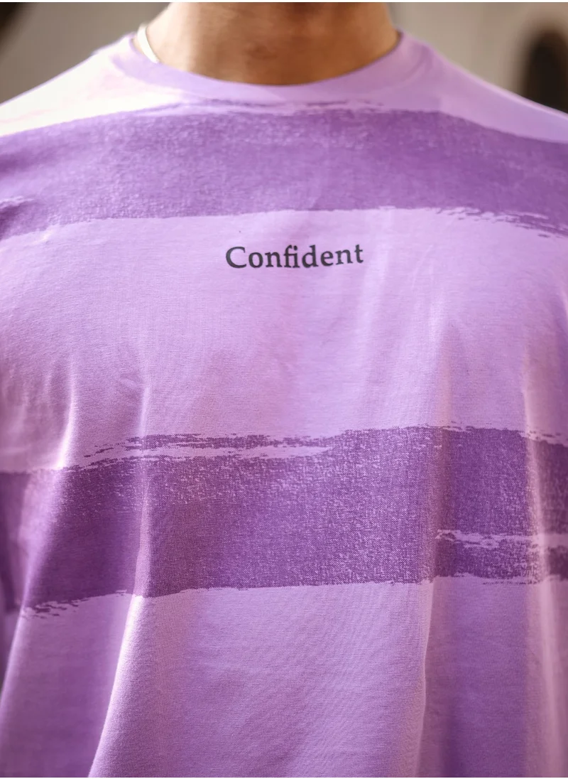 مانياك Mens Striped Round Neck 3/4th Sleeve Lavender and Purple Cotton T-Shirt