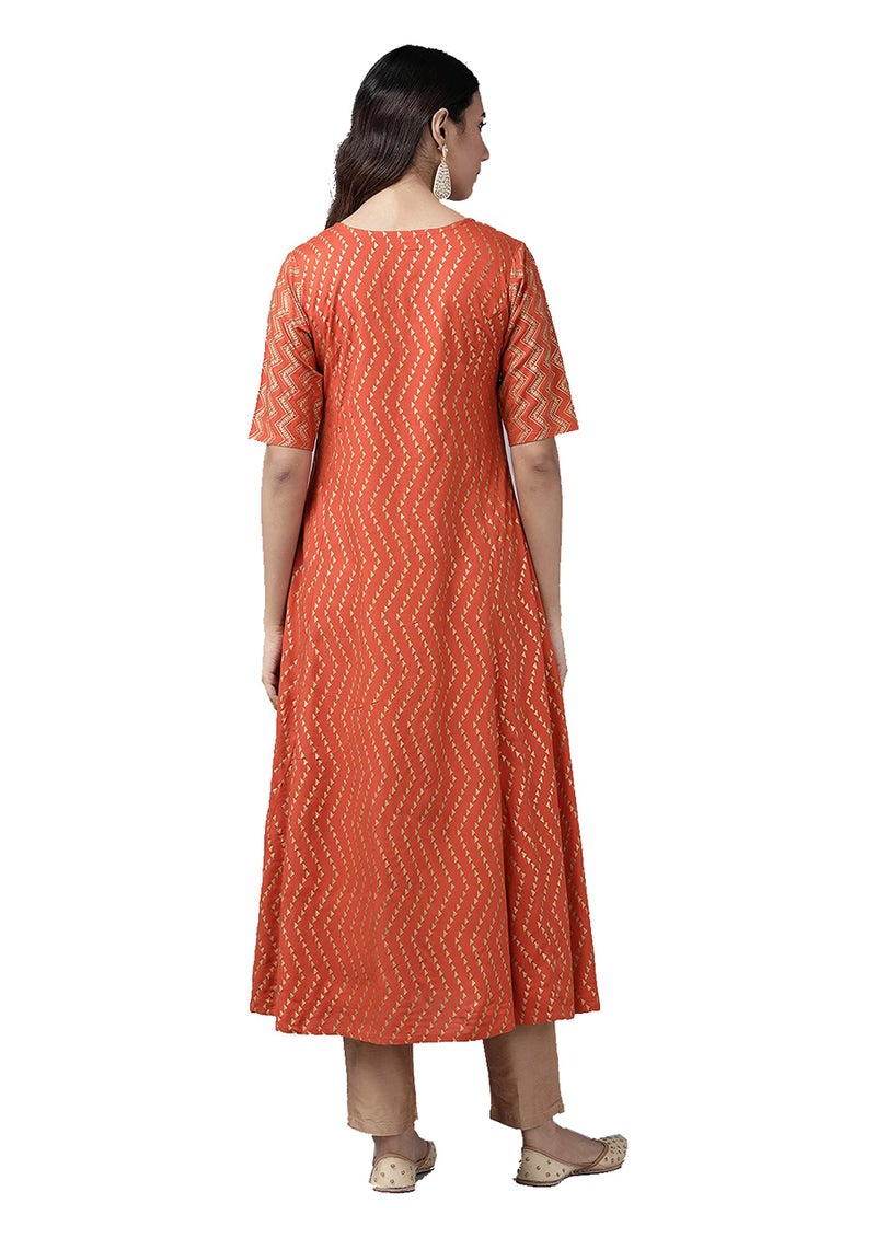 Yash Gallery Women's Rayon Zig-Zag Printed Anarkali Regular Fit Kurta For Women (1306YKORANGE_Orange_Small) - Image 4