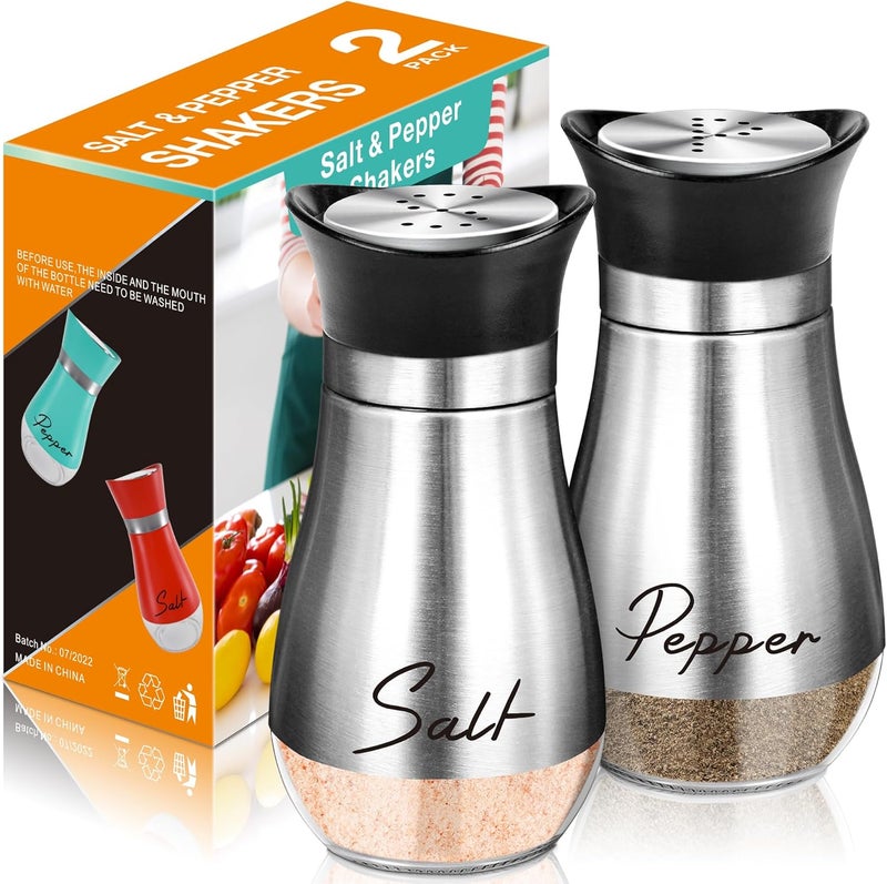 Arrozon Salt and Pepper Shakers Set,4 oz Glass Bottom Salt Pepper Shaker with Stainless Steel Lid for Kitchen Gadgets Cooking Table, RV, Camp,BBQ Refillable Design (Silver) - Image 1