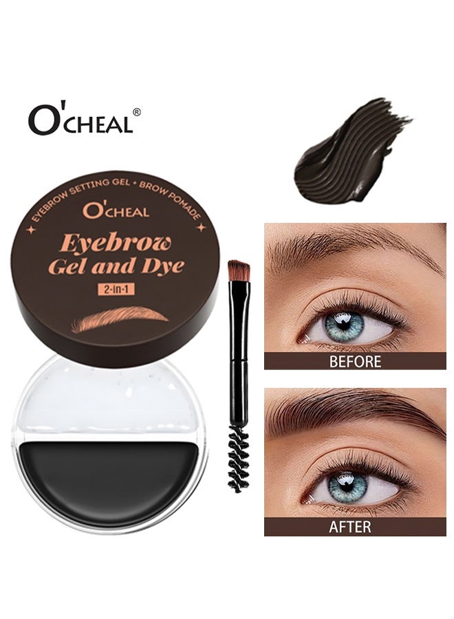 OCHEAL Eyebrow Gel and Dye, 2 in 1 Makeup Kit with Eyebrow Gel,Shaping Wax & Duo Brush, Waterproof Pomade for Fill and Detail Brows, Clear Brow Styling Gel Lift for Fluffy Feathery Brow Breeze #03 Black - Image 1