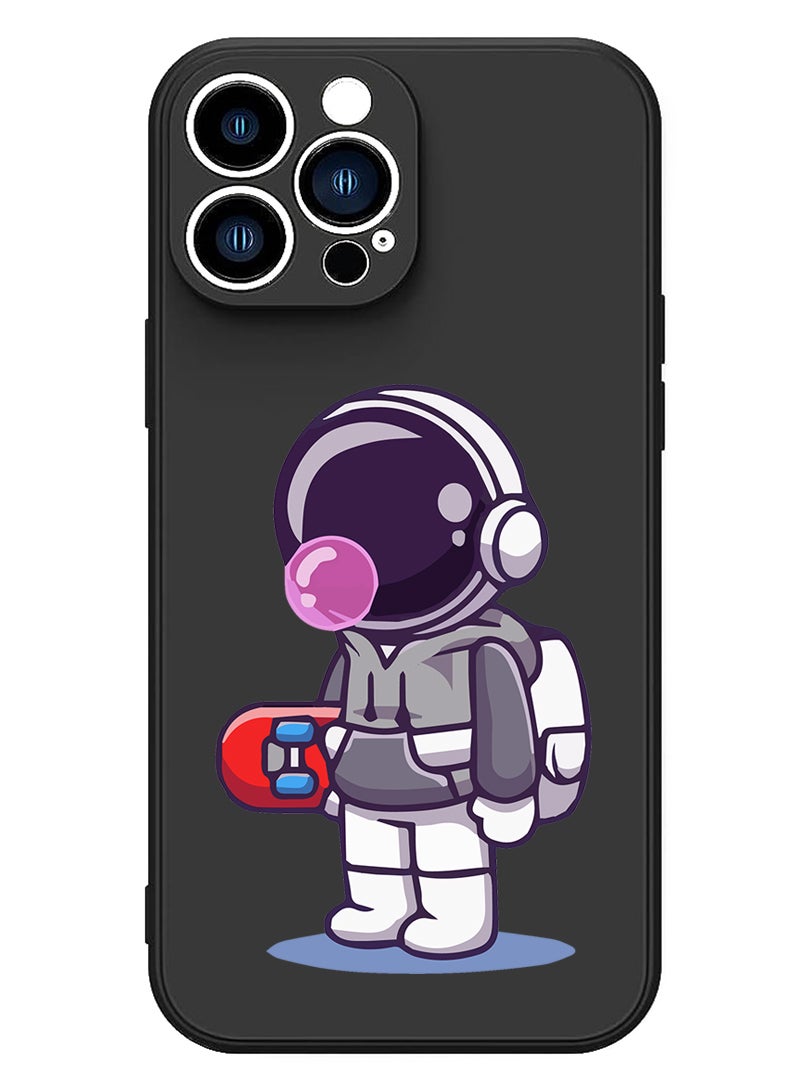 Theodor Protective Slim Fit Case Liquid Silicone Cover with Full Body Protection Anti-Scratch Shockproof Case For iPhone 12 Pro Max Black  - Astronaut holding skateboard - Image 1