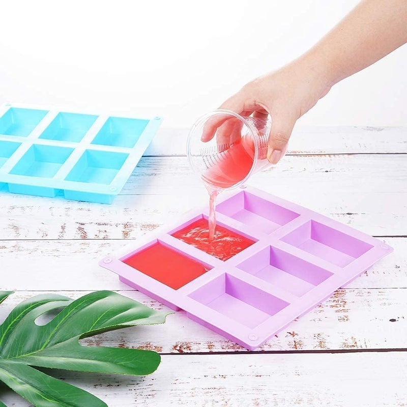 HZYH 3 Pack Silicone Soap Molds, 6 Cavities Silicone Baking Mold DIY Handmade Soap Making, Muffin, Easy to Use and Clean, for Loaf, Brownie, Cornbread and More, Blue Pink Green - Image 5