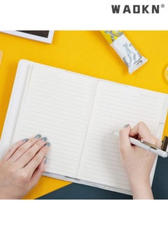دبليو أيه أو كي أن دفتر ملاحظات جلدي مع قفل مركب ، دفتر كتابة مجلة قفل جلدي ، قفل يوميات جلد قفل مجلة كتابة دفتر ملاحظات مخطط عتيق جدول أعمال هدية شخصية لمجلة الفتيات ، أبيض  - Image 3