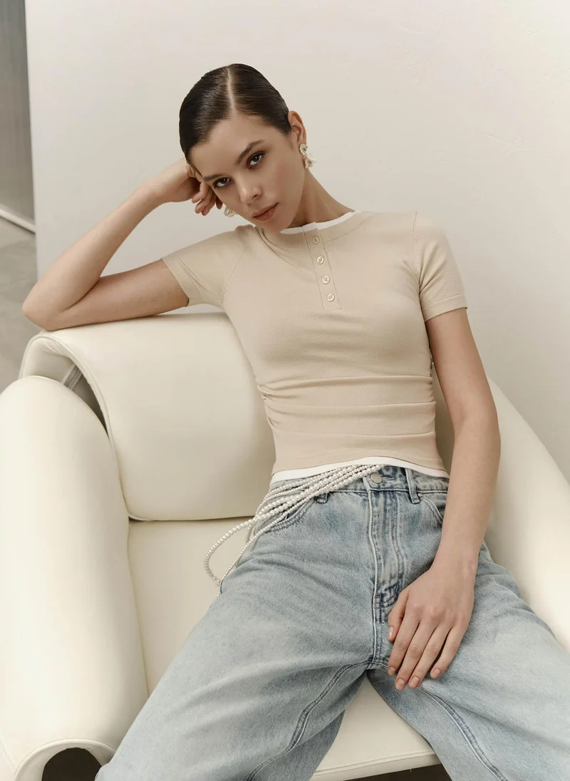 Lichi Two-material jersey top