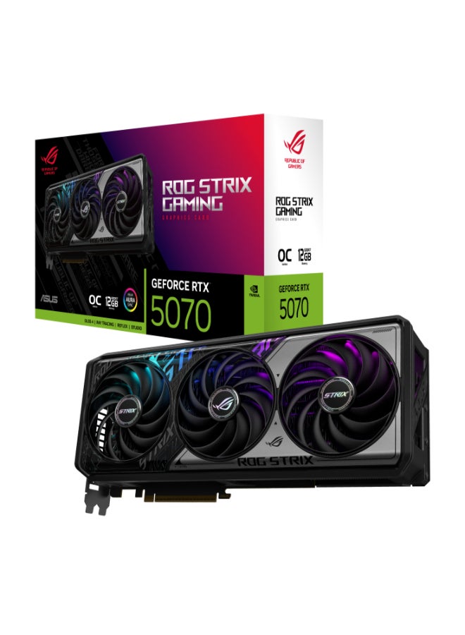 ROG Strix GeForce RTX 5070 OC Edition 12GB GDDR7 Gaming Graphics Card, PCIe 4.0, 2512MHz Boost, 192-bit, DLSS 4, Ray Tracing, HDMI 2.1, DP 2.1, Axial-Tech Fans, RGB, Dual BIOS, 16-pin Power, GPU Tweak III, 3.2-Slot Design | 90YV0M80-M0NA00