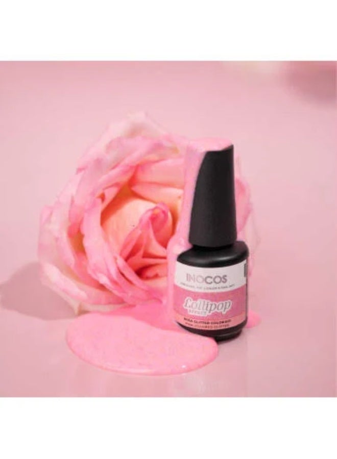 INOCOS Lollipop Effect Gel Polish LP2 Pink Colored Glitter 15ml - Image 3