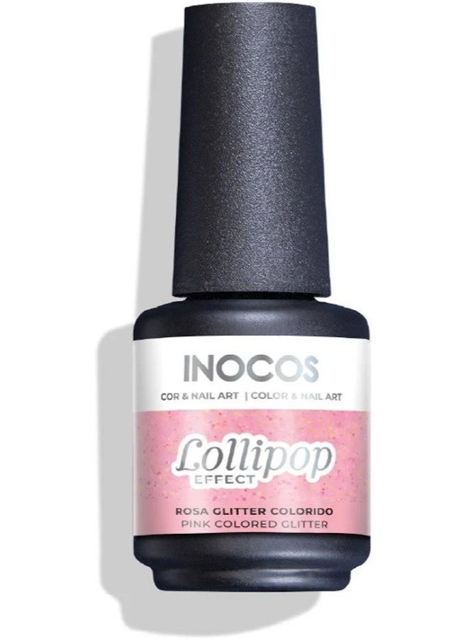 INOCOS Lollipop Effect Gel Polish LP2 Pink Colored Glitter 15ml - Image 1