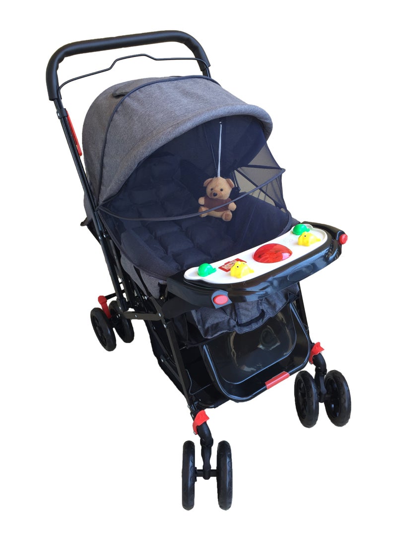 عربة أطفال هابي كيدو القابلة للطي – تصميم مريح وآمن بلون رمادى أنيق - Image 1