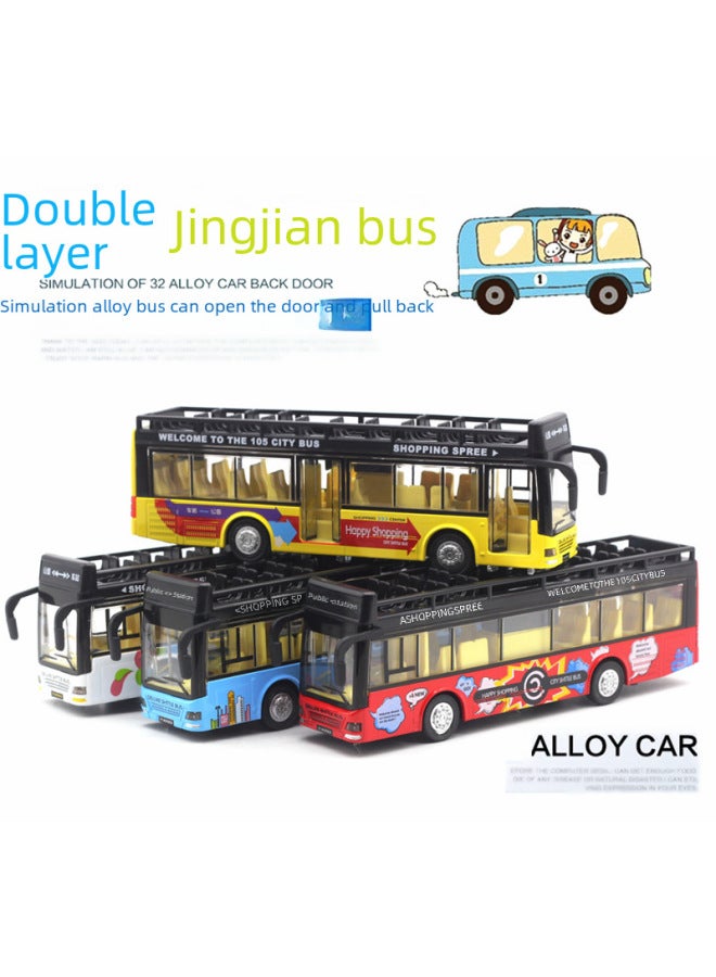 Open Top Sightseeing Double-decker Bus Children's Alloy Sound And Light Bus Car Model Toy Taobao-Color:White - Image 3