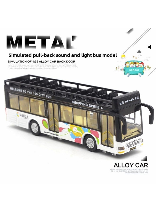 Open Top Sightseeing Double-decker Bus Children's Alloy Sound And Light Bus Car Model Toy Taobao-Color:White - Image 1