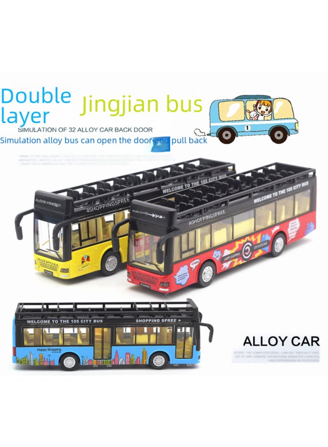 Open Top Sightseeing Double-decker Bus Children's Alloy Sound And Light Bus Car Model Toy Taobao-Color:White - Image 5