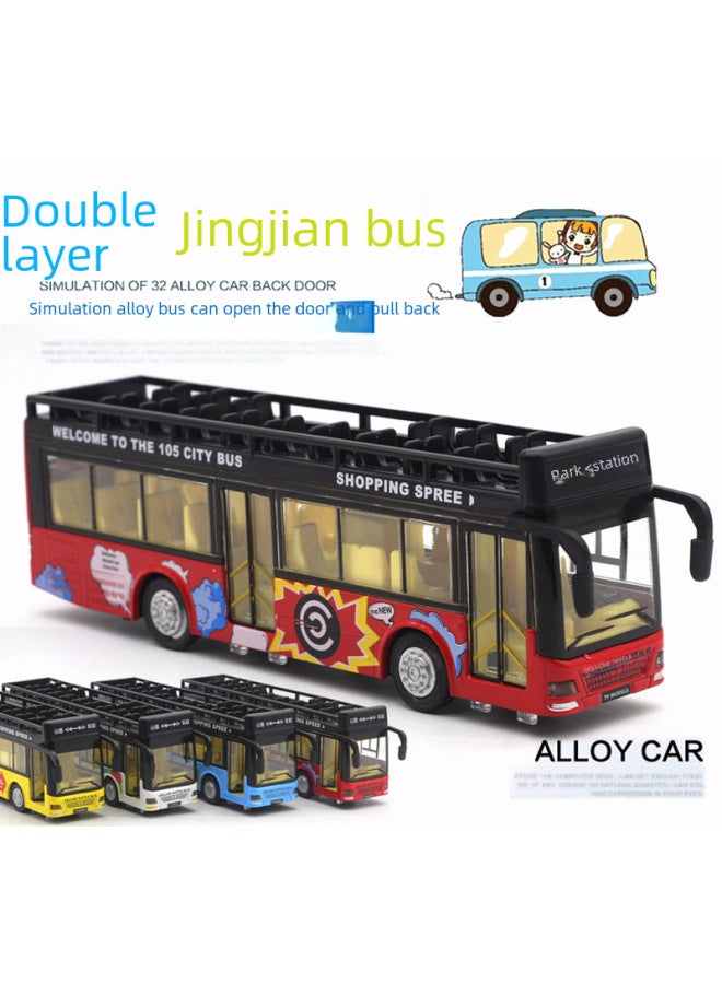 Open Top Sightseeing Double-decker Bus Children's Alloy Sound And Light Bus Car Model Toy Taobao-Color:White - Image 2
