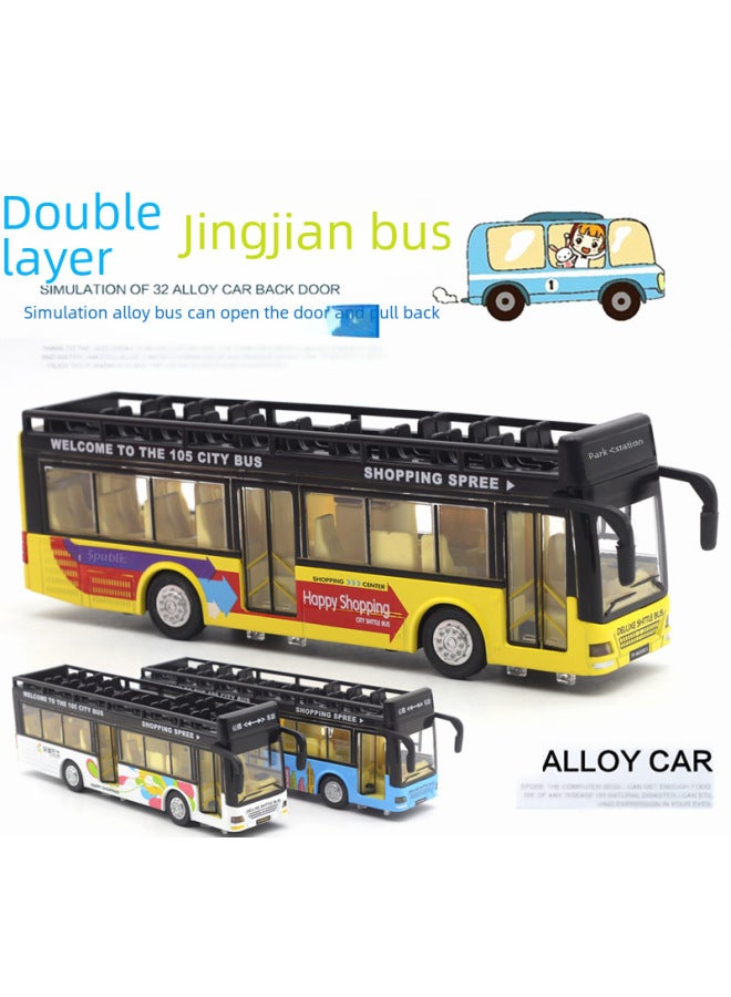 Open Top Sightseeing Double-decker Bus Children's Alloy Sound And Light Bus Car Model Toy Taobao-Color:White - Image 4