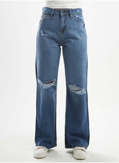 High-Waist Medium Wash Distressed Straight Wide Leg Jeans. - pzsku/Z7AED711518EDA0F3975DZ/45/_/1721181821/d923bc1e-89ac-4d7f-b76d-5fcd1dd9ec9a