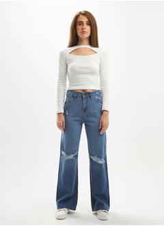 High-Waist Medium Wash Distressed Straight Wide Leg Jeans. - pzsku/Z7AED711518EDA0F3975DZ/45/_/1721563409/d0fbc7cc-c5f4-45fd-82d3-e06c91482cce