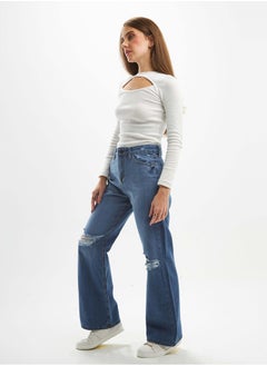 High-Waist Medium Wash Distressed Straight Wide Leg Jeans. - pzsku/Z7AED711518EDA0F3975DZ/45/_/1721563447/9074d07e-f7ec-41bf-b2d0-6b412748ff6c