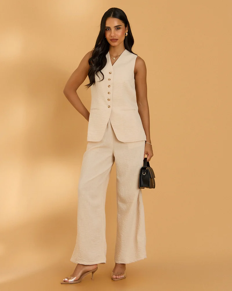 REDTAG Women Beige Linen Waistcoat