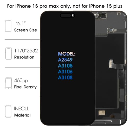 Olivechard incell for iPhone 15 Pro Max LCD Display Screen Replacement Touch LCD Display Touch Digitizer Screen Assembly A3106 A2849 A3105 with Repair Tools - Image 2