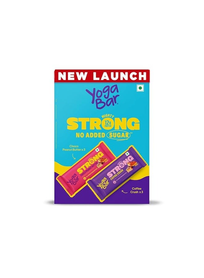 Yogabar Strong 12g Protein Bar Variety Pack of 6 (3 x Choco Peanut Butter Bars, 3 x Coffee Rush Bars) | No Added Sugar Protein Bars | Premium High Protein Blend - Whey Protein Concentrate, Isolate, Peanuts & Soy | Healthy Protein Snacks - Image 1