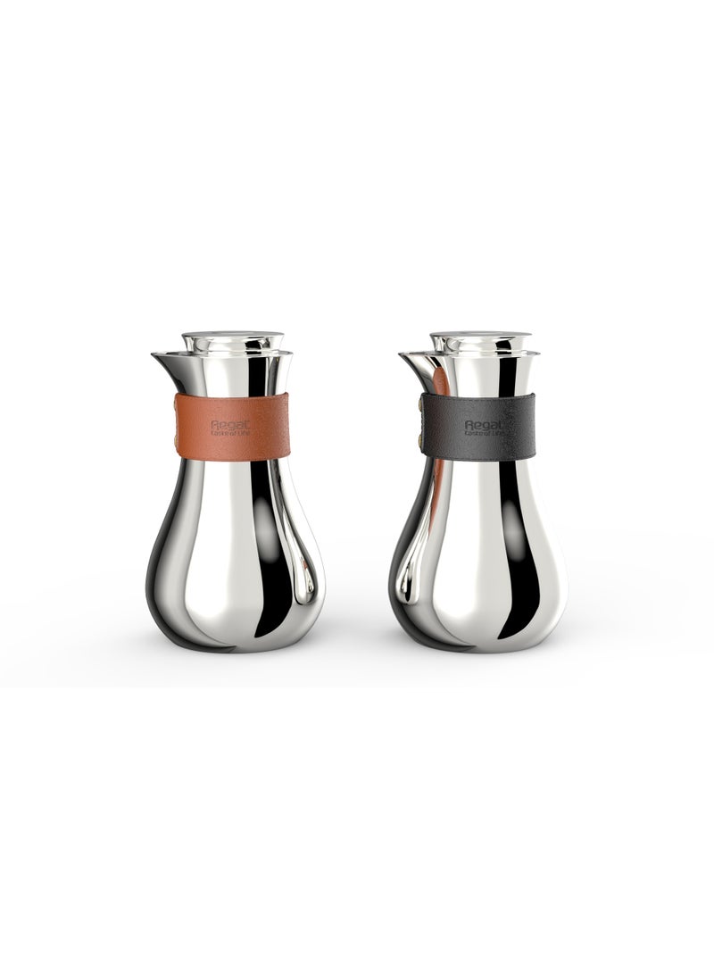 ريجال من Ripple – ترمس فاكيوم حراري بسعة 0.7 لتر | ستانلس ستيل مزدوج الجدار بلون فضي لامع ومسكة جلدية (أسود أو بني) – تصميم عصري لقهوة وشاي - Image 1