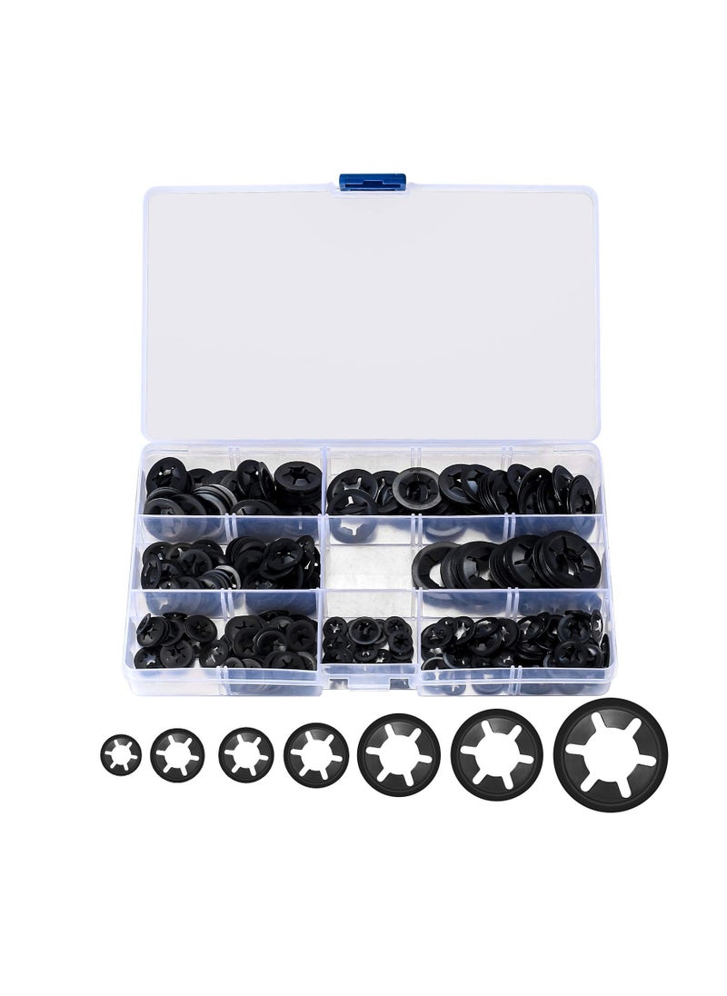 SYOSI - 340PCS Push-On Starlock Washer Kit, 65Mn Steel Starlock Washers Assortment Quick Speed Locking Washers Set Industrial Grade Starlock Washers Universal Starlock Washer [7 Sizes] M3/M4/M5/M6/M8/M10/M12 - Image 1