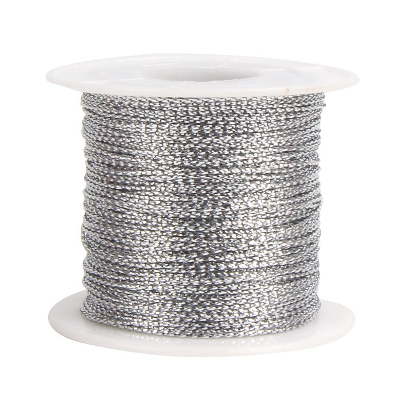 FOIMAS Silver Metallic CordTinsel String Thread for Craft Jewelry Making Braids Gift Wrapping Hanging Ornament109 Yards - Image 2