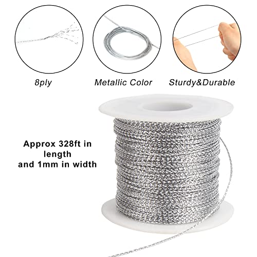 FOIMAS Silver Metallic CordTinsel String Thread for Craft Jewelry Making Braids Gift Wrapping Hanging Ornament109 Yards - Image 3