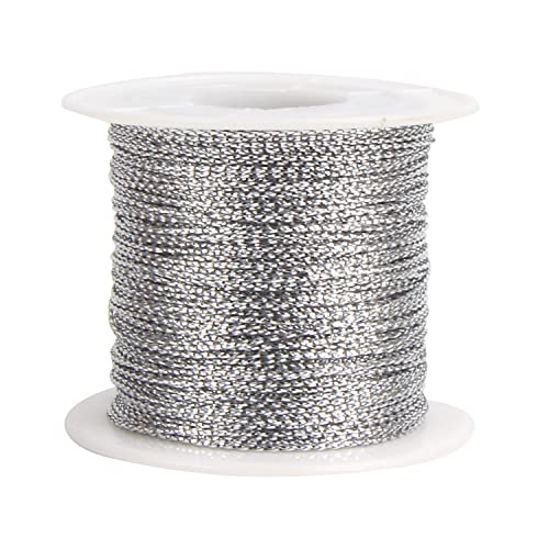 FOIMAS Silver Metallic CordTinsel String Thread for Craft Jewelry Making Braids Gift Wrapping Hanging Ornament109 Yards - Image 1