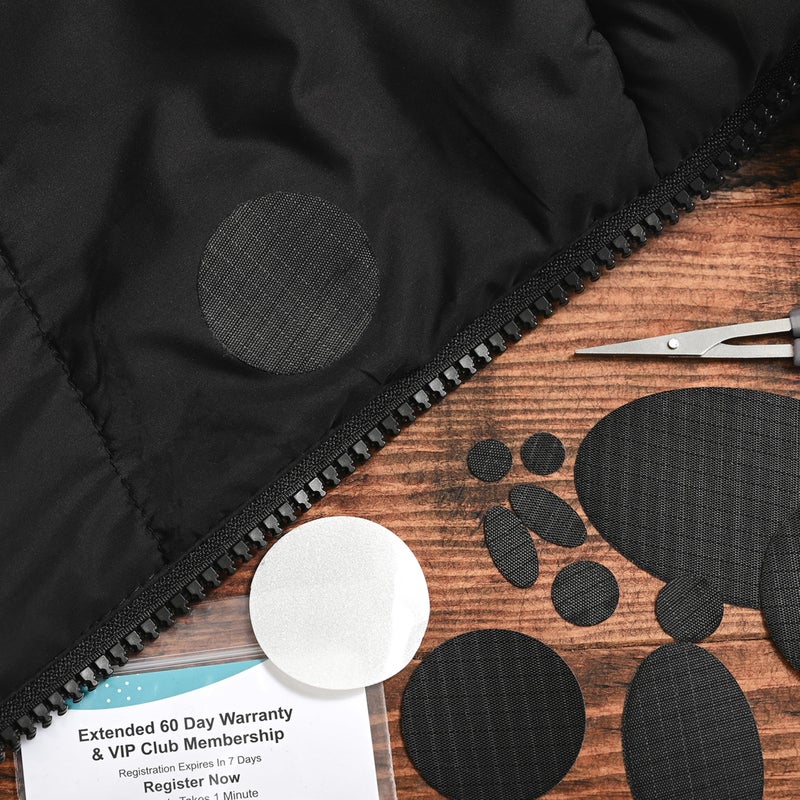 aZengear Repair Patches (30+ Colors) for Down Jackets, Puffers, Tents, Shoes, Sleeping Bags - Stick On, Waterproof, Tear-Cold-Heat-Resistant Nylon Polyester Fabric (11 Pcs, Black) - Image 4