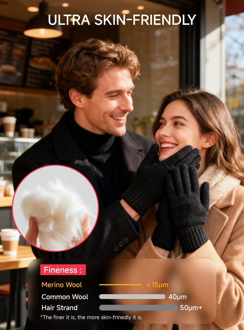 TRENDOUX 100% Merino Wool Gloves for Adults - Thin Lightweight Touch Screen Gloves, Cozy Season Fit for Sports Hiking Walking Black L - Image 3