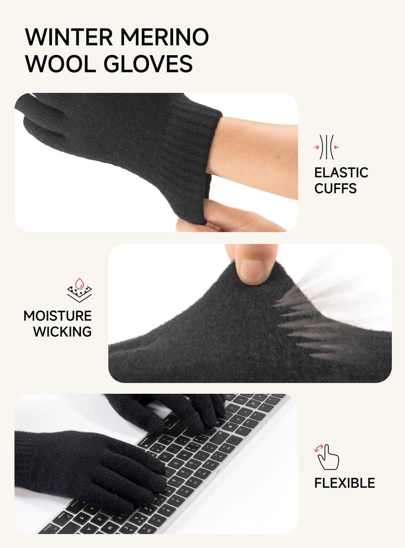 TRENDOUX 100% Merino Wool Gloves for Adults - Thin Lightweight Touch Screen Gloves, Cozy Season Fit for Sports Hiking Walking Black L - Image 5