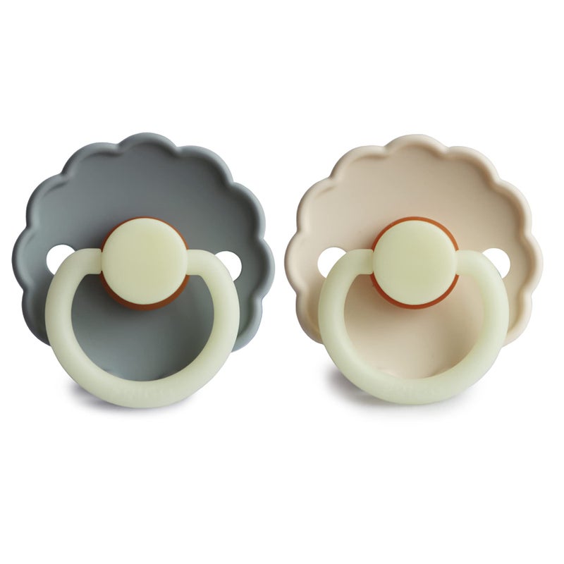 FRIGG Daisy Night Natural Rubber Baby Pacifier | Made in Denmark | BPA-Free (French Gray/Croissant, 6-18 Months) 2-Pack - Image 2