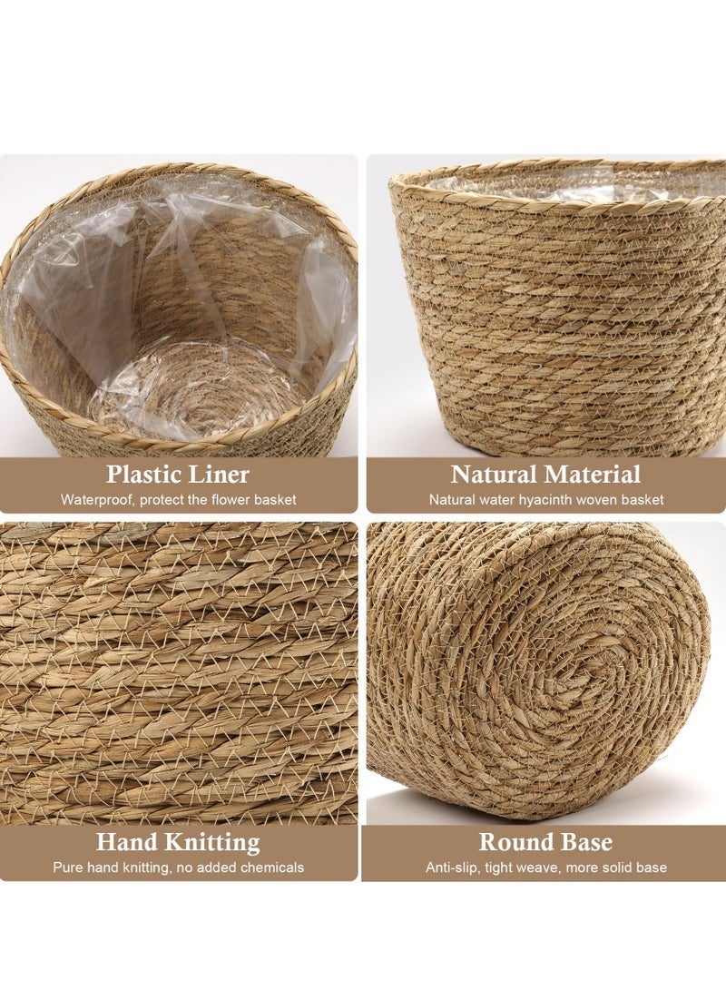 SHAOZHEN Set Of 3 Flower Pots Seagrass Flower Pot Baskets Indoor And Outdoor Flower Pot Covers Plant Containers Beige - Image 3