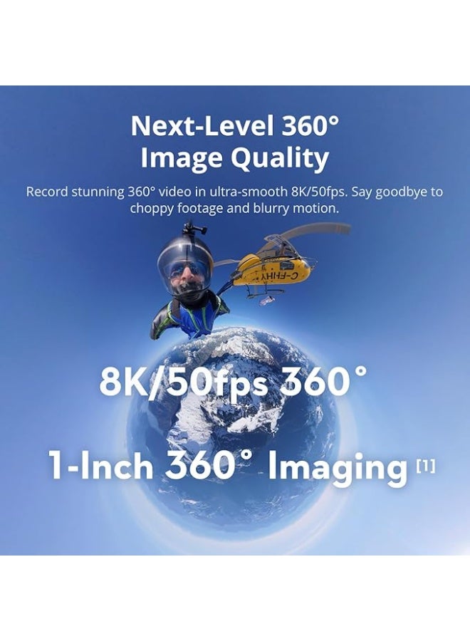 أوسمو Osmo 360 Adventure Combo,360 Camera With 1-Inch 360° Imaging, Native 8K 360° Video, 4K/120fps & 170° Boost Video, 120MP 360° Photo, 100-Min 8K Recording, Waterproof, Action Camera for Sports, Vlog - Image 2