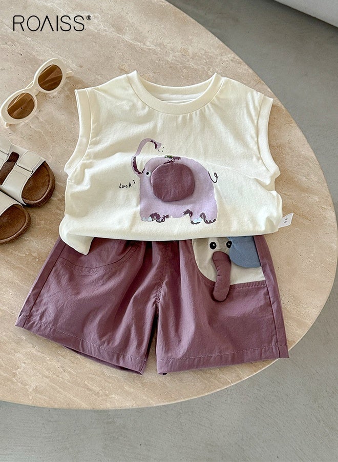 roaiss Little Boy Vest and Shorts Set with Adorable Patterns, Stylish 2-Piece Outfit for Boys, Summer Outfit with Round Neck Sleeveless Top and Elastic Waist Short Pants, Perfect for Daily Wear or Various Occasions  - Image 4