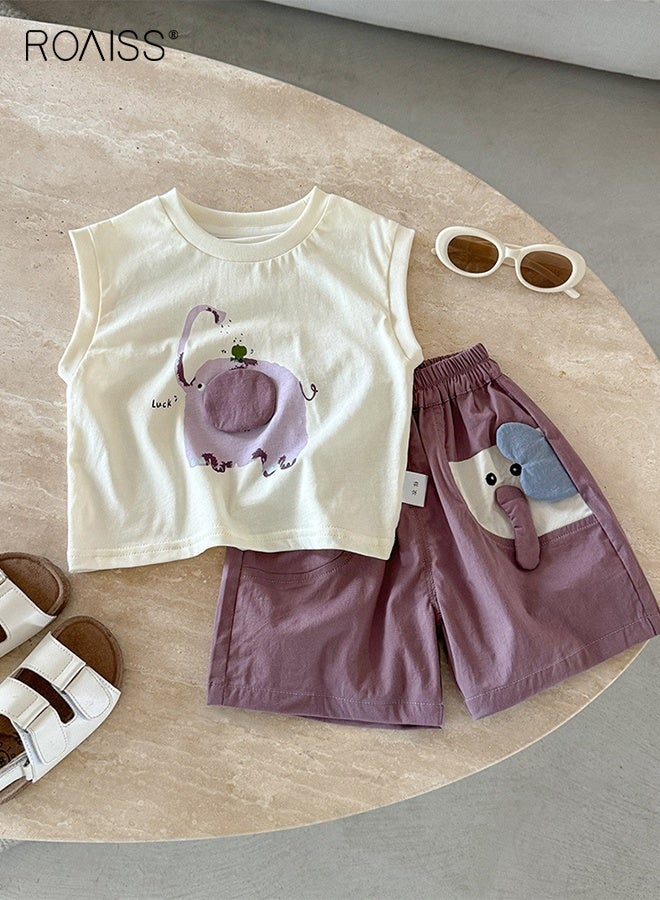 roaiss Little Boy Vest and Shorts Set with Adorable Patterns, Stylish 2-Piece Outfit for Boys, Summer Outfit with Round Neck Sleeveless Top and Elastic Waist Short Pants, Perfect for Daily Wear or Various Occasions - Image 1