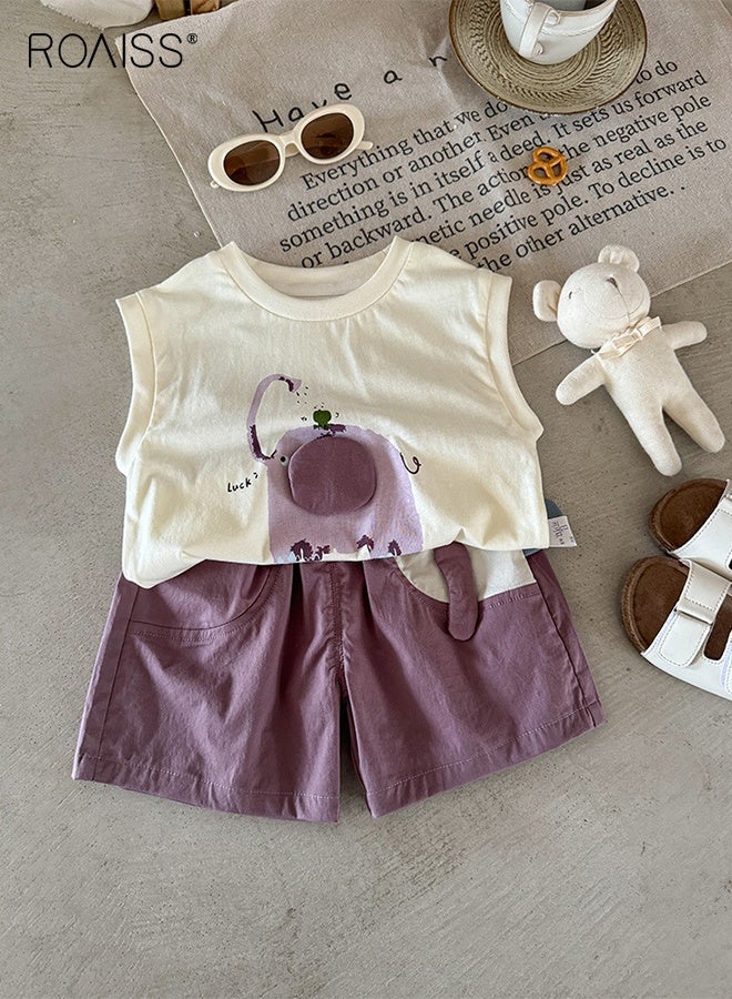 roaiss Little Boy Vest and Shorts Set with Adorable Patterns, Stylish 2-Piece Outfit for Boys, Summer Outfit with Round Neck Sleeveless Top and Elastic Waist Short Pants, Perfect for Daily Wear or Various Occasions - Image 2